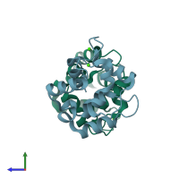 PDB entry 1xvj coloured by chain, side view.