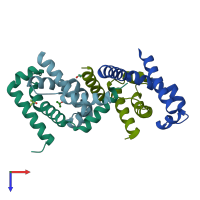 PDB entry 1xwr coloured by chain, top view.