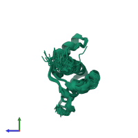 PDB entry 1xyx coloured by chain, ensemble of 20 models, side view.