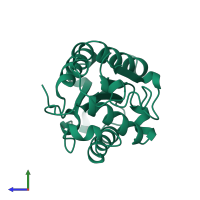 PDB entry 1xzh coloured by chain, side view.