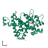 PDB entry 1xzx coloured by chain, front view.