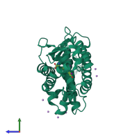 PDB entry 1xzx coloured by chain, side view.