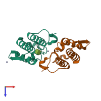 Hetero dimeric assembly 1 of PDB entry 1y75 coloured by chemically distinct molecules, top view.