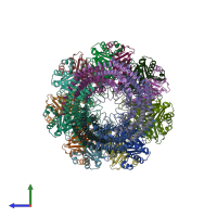 PDB entry 1ya7 coloured by chain, side view.
