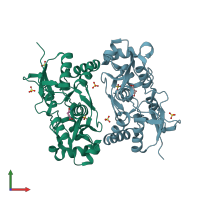 PDB entry 1ycj coloured by chain, front view.