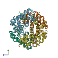 PDB entry 1yhr coloured by chain, side view.