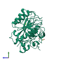 PDB entry 1yja coloured by chain, side view.