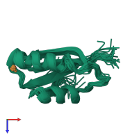 PDB entry 1yjt coloured by chain, ensemble of 30 models, top view.