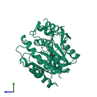 PDB entry 1yme coloured by chain, side view.