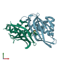 PDB entry 1yoc coloured by chain, front view.