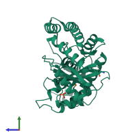 PDB entry 1ypx coloured by chain, side view.