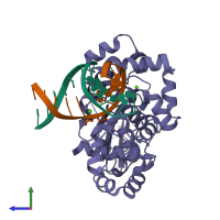 PDB entry 1yqm coloured by chain, side view.