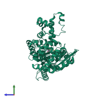 PDB entry 1yqy coloured by chain, side view.