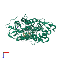 PDB entry 1yrc coloured by chain, top view.