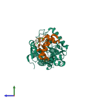 PDB entry 1yrt coloured by chain, side view.