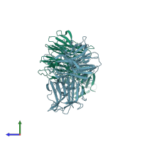 PDB entry 1yrz coloured by chain, side view.