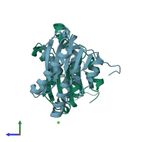 PDB entry 1ysb coloured by chain, side view.