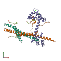 Hetero trimeric assembly 1 of PDB entry 1ytz coloured by chemically distinct molecules, front view.