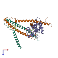 Hetero trimeric assembly 1 of PDB entry 1ytz coloured by chemically distinct molecules, top view.