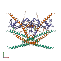 Hetero hexameric assembly 2 of PDB entry 1ytz coloured by chemically distinct molecules, front view.