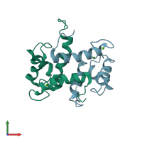 PDB entry 1yut coloured by chain, front view.