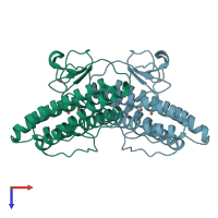 PDB entry 1yv1 coloured by chain, top view.