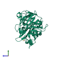 PDB entry 1yx9 coloured by chain, side view.