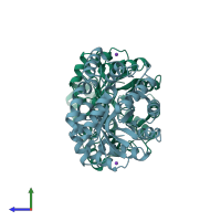 PDB entry 1yxc coloured by chain, side view.