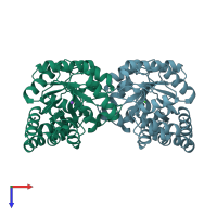 PDB entry 1yxc coloured by chain, top view.