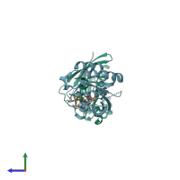 PDB entry 1yzt coloured by chain, side view.