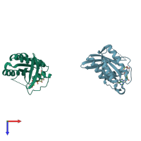 PDB entry 1yzt coloured by chain, top view.