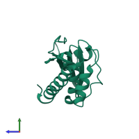 Monomeric assembly 1 of PDB entry 1z2e coloured by chemically distinct molecules, side view.