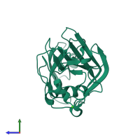 Monomeric assembly 1 of PDB entry 1z3s coloured by chemically distinct molecules, side view.