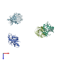 PDB entry 1z3u coloured by chain, top view.