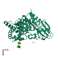 PDB entry 1zbk coloured by chain, top view.