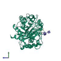 PDB entry 1zbv coloured by chain, side view.