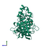 PDB entry 1zc0 coloured by chain, side view.