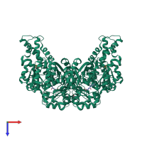 Homo dimeric assembly 1 of PDB entry 1zd3 coloured by chemically distinct molecules, top view.