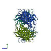 PDB entry 1zgo coloured by chain, side view.