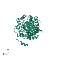 PDB entry 1zjh coloured by chain, side view.