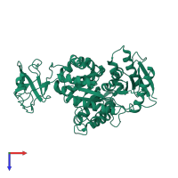 PDB entry 1zjh coloured by chain, top view.