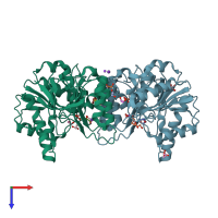 PDB entry 1zl0 coloured by chain, top view.