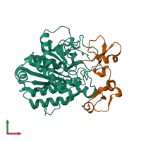 PDB entry 1zlh coloured by chain, front view.