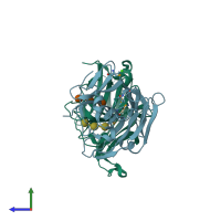 PDB entry 1zm1 coloured by chain, side view.