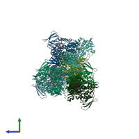 PDB entry 1zmd coloured by chain, side view.