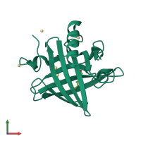 PDB entry 1zne coloured by chain, front view.