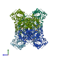 PDB entry 1zpd coloured by chain, side view.