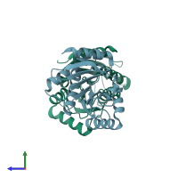 PDB entry 1zr5 coloured by chain, side view.