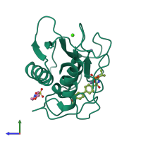 PDB entry 1zs0 coloured by chain, side view.