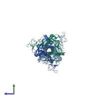 PDB entry 1ztm coloured by chain, side view.